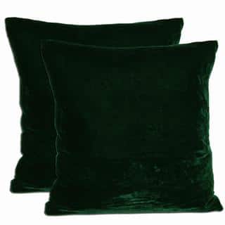 Green Velvet Feather and Down Filled Throw Pillows (Set of 2)
