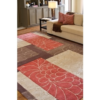 Hand-tufted Retro Chic Brown Floral Squares Rug (3'6 x 5'6)