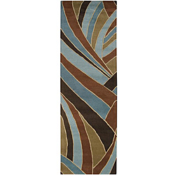 Hand-tufted Contemporary Blue Striped Mayflower Wool Rug (3' x 12')
