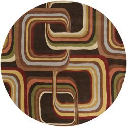 Hand-tufted Brown Contemporary Geometric Square Mayflower Wool Rug (9'9 Round)