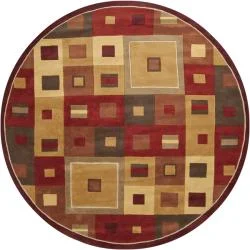 Hand-tufted Contemporary Red/Brown Geometric Square Mayflower Burgundy Wool Abstract Rug (9'9 Round)