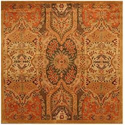 Hand-tufted Wool Gold Transitional Floral Piazza Rug (6' Square)