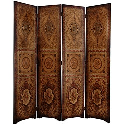 Handmade Wood and Faux Leather 6-foot Olde-Worlde Parlor Room Divider (China)