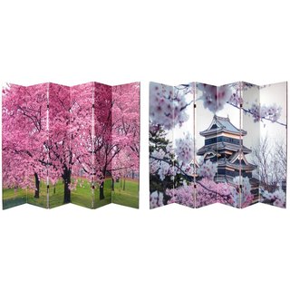 Canvas 6-foot Double-sided Cherry Blossoms Room Divider (China)