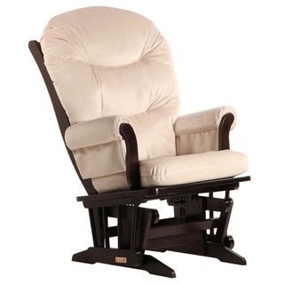 Dutailier Espresso Wood Glider with Beige Upholstery