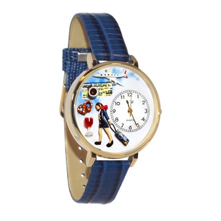 Whimsical Women's Flight Attendant Theme Goldtone Royal-Blue Leather Watch