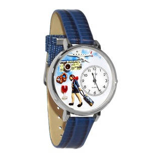 Whimsical Women's Flight Attendant Theme Royal Blue Leather Watch