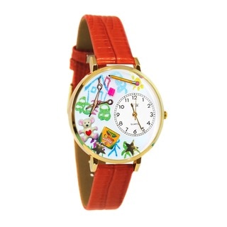 Whimsical Women's Preschool Teacher Theme Red Leather Watch