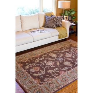 Hand-tufted Traditional Coliseum Chocolate Floral Border Wool Rug (6' x 9')