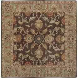Hand-tufted Traditional Coliseum Chocolate Floral Border Wool Rug (8' Square)