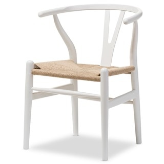 Baxton Studio Wishbone Modern White Wood Dining Chair with Light Brown Hemp Seat