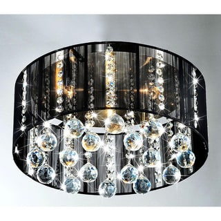 Black Shade 5-light Satin Nickel and Clear Crystal Ceiling Lamp