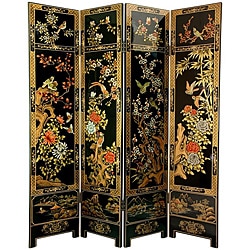Handmade Wooden 6-foot Four Seasons Flowers Room Divider (China)