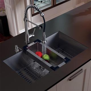 VIGO Undermount Stainless Steel Kitchen Sink, Faucet, Grid, Colander and Dispenser