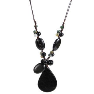Handmade Onyx and Jade Stone Teardrop Necklace (Thailand)