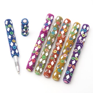 Set of 6 Beaded and Mirrored Ink Writing Pens (India)