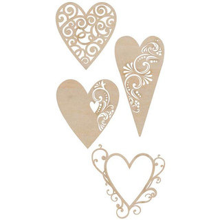 Wooden Fancy Hearts Flourishes (Set of 4)