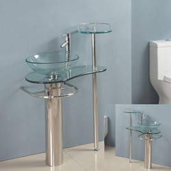 Kokols Wallmount Bathroom Pedestal Glass Sink Vanity Combo