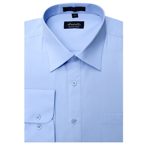 Men's Baby Blue Cotton and Polyester Wrinkle-free Long-sleeve Dress Shirt