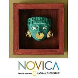 Papier Mache 'Emerald Moche Mask' Shadow Box Mask (Peru)