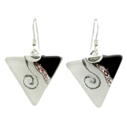 Sterling Silver Black and White Swirl Triangle Glass Earrings (Chile)