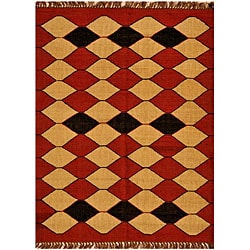 Hand-Woven Kilim Geometric Wool Rug (6' x 9')
