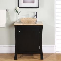 Silkroad Exclusive Modern Travertine Stone 26-inch Single-sink Cabinet Bathroom Vanity