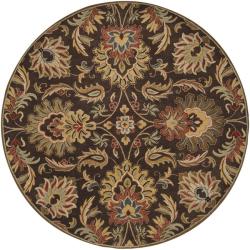 Hand-tufted Grand Chocolate Brown Floral Wool Rug (8' Round)