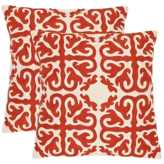 Safavieh Morrocan 18-inch Embroidered White/ Orange Decorative Pillows (Set of 2)