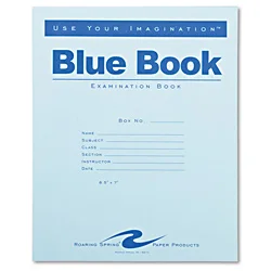 Roaring Spring Exam Blue Book, Wide Rule, 8.5 x 7, White, 4 Sheets/ 8 Pages