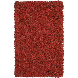 Hand-tied Pelle Red Leather Shag Rug (4' x 6')