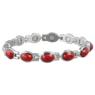 Sabona Women's Stainless Steel Red Stone Magnetic Bracelet