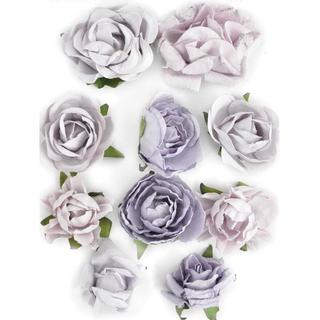 Pack of 10 Misty-colored Detailed Paper Flower-bloom Embellishments