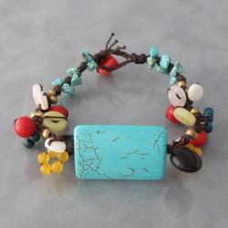 Cotton Rectangle and Cluster Multi-gemstone Cuff Bracelet (Thailand)
