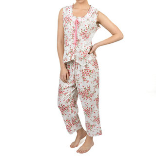 La Cera Women's Cotton Floral 2-piece Pajama Set