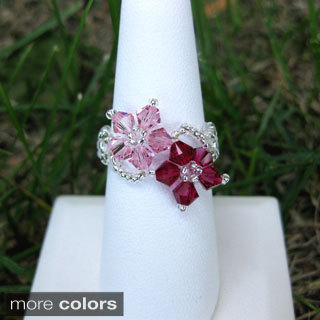 Handmade Pink/Dark-pink Crystal/Seed-bead Floral Ring (USA)