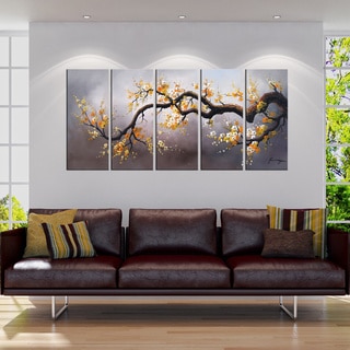'Plum Blossom 315' Hand Painted 5-piece Gallery-wrapped Canvas Art Set