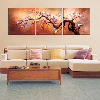 'Plum Blossom 310' Hand Painted 3-piece Gallery-wrapped Canvas Art Set