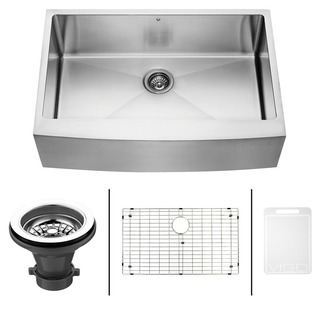 VIGO 33-inch Farmhouse Stainless Steel Kitchen Sink with Rounded Edge, Grid and Strainer