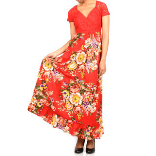 La Cera Women's Lace Boddice Floral Maxi-Dress