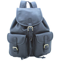 Leatherbay Black 17-inch Leather Backpack