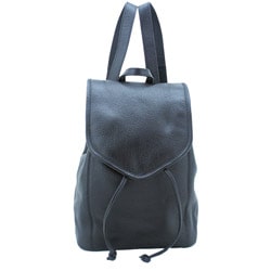 Leatherbay Black 12-inch Flap-over Leather Backpack