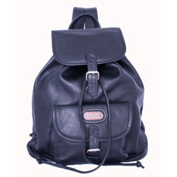 Leatherbay Black Leather Single-pocket Backpack