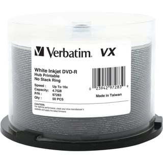 Verbatim DVD-R 4.7GB 16X VX White Inkjet Printable, Hub Printable - 5