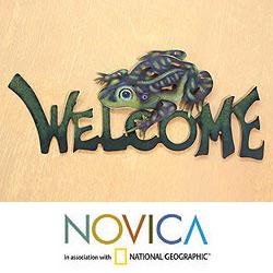 Handcrafted Steel 'Frog Prince' Welcome Sign (Mexico)