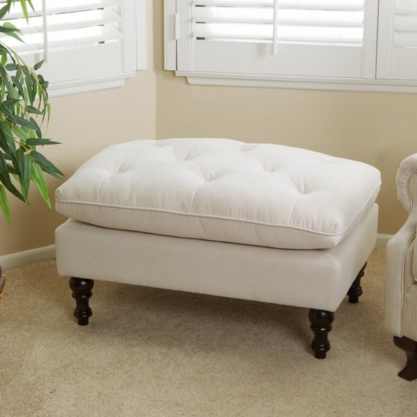 Creme Tufted Fabric Ottoman by Christopher Knight Home