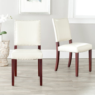 Safavieh En Vogue Dining Madison Nailhead Cream Leather Side Chairs (Set of 2)