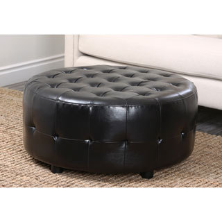 Abbyson Living Bentley Bonded Leather Round Cocktail Ottoman