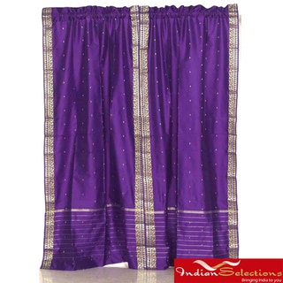 Sheer Sari 84-inch Purple Rod Pocket Curtain Panel Pair , Handmade in India