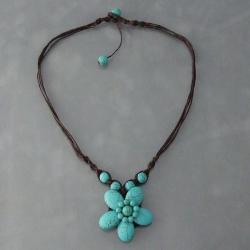 Cotton Rope Charming Reconstructed Turquoise Flower Necklace (Thailand)